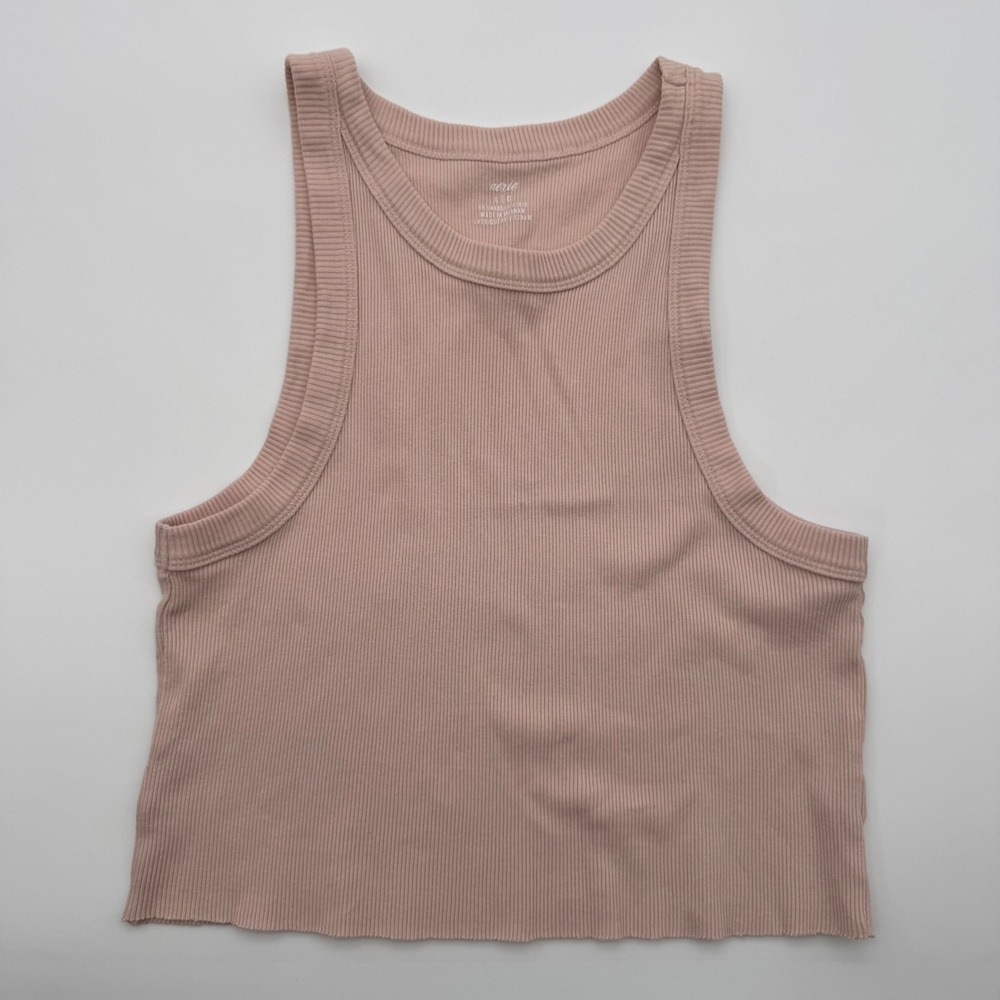 Aerie Ribbed High Neck Crop Tank Top Dusty Rose Pink Large